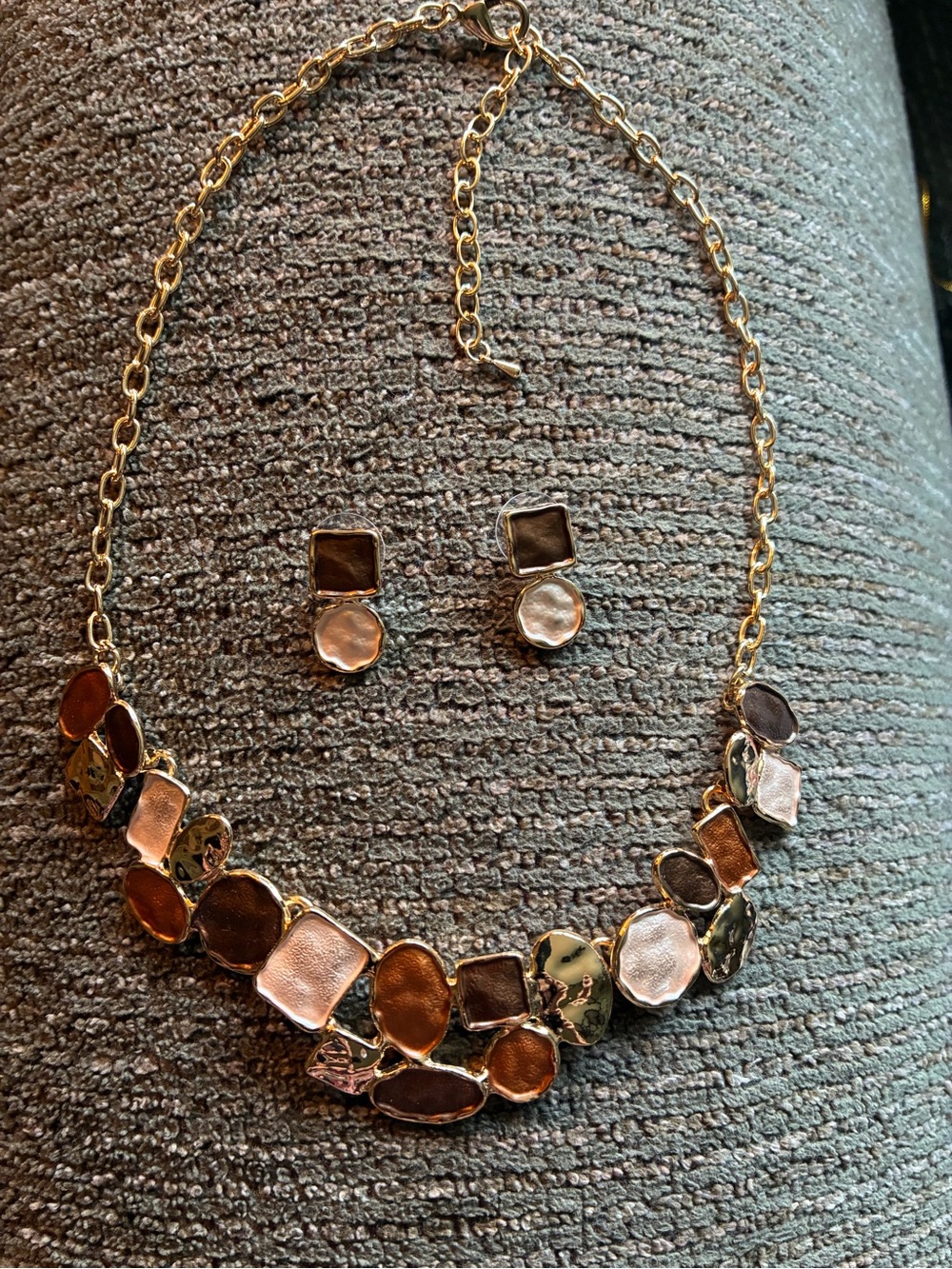Gold-Tone Mixed Shape Necklace and Stud Earrings - Gold